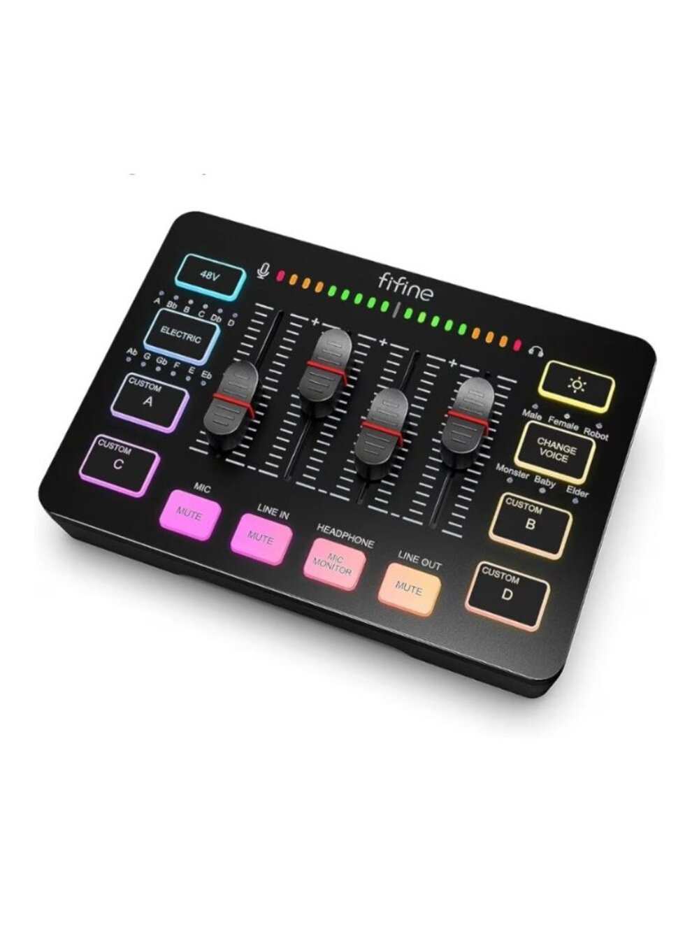RGB Audio Mixer XLR Input 4-Channel Faders Voice Effects Broad Compatibility